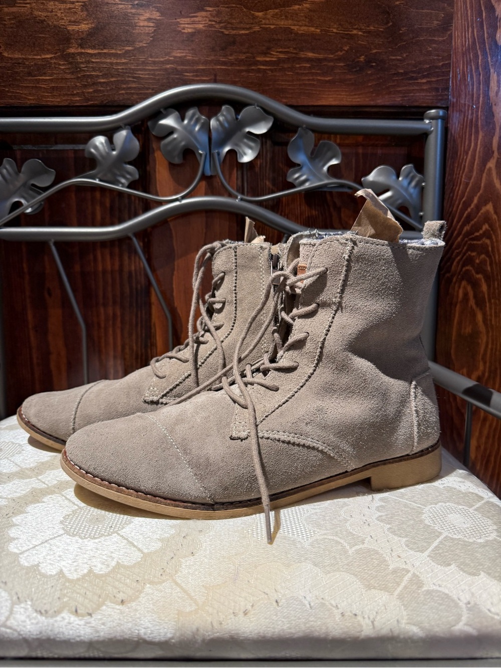 Women’s Taupe Suede Lace-Up Ankle Boots